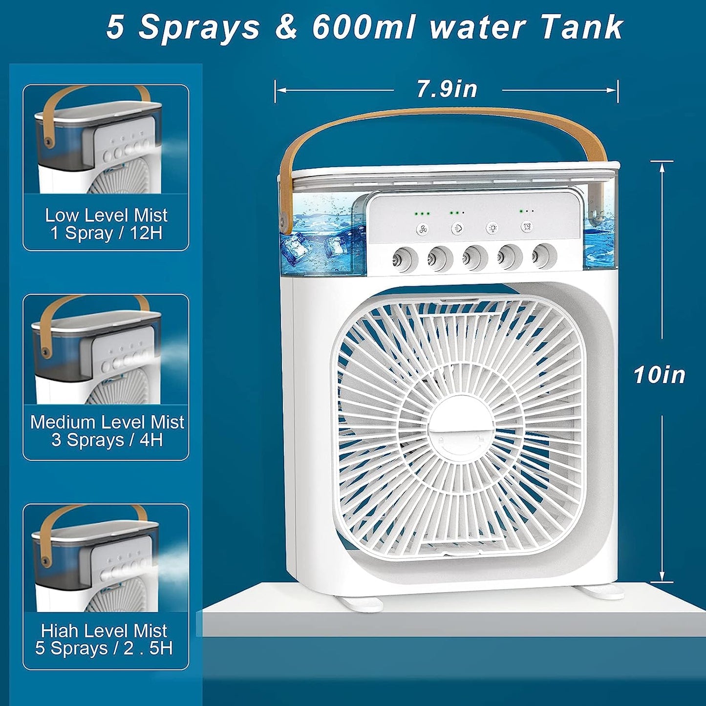 Grabssy Mini Fan Cooler for Home with 3 Speed Mode with Water Spray, 7 Color LED and Timer